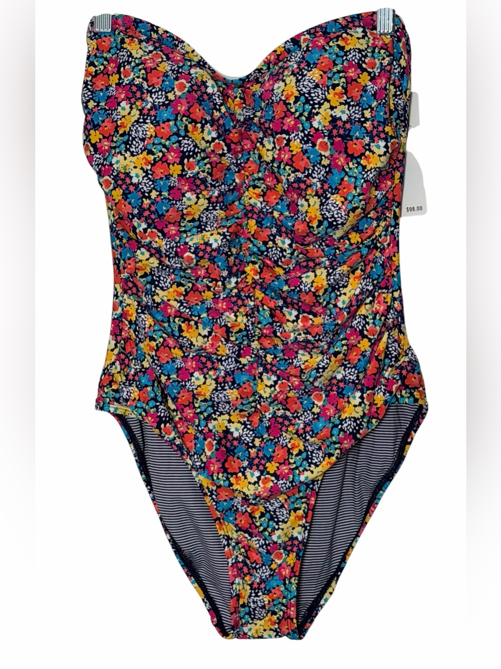 Anne Cole Signature Woman’s Floral Shirred Bandeau One Piece Swimsuit Size 12